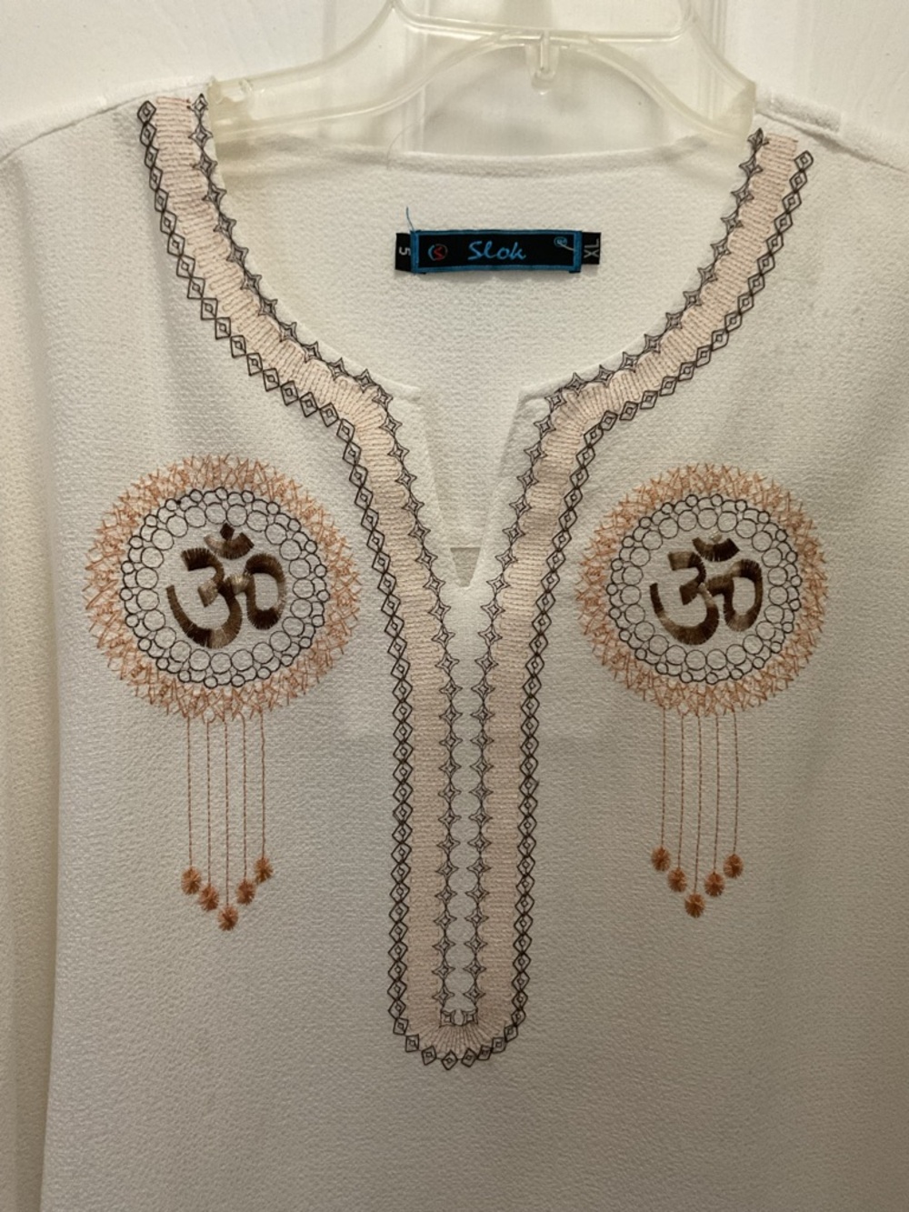 White Embroidered Tunic Top with Gold “OM” Accents